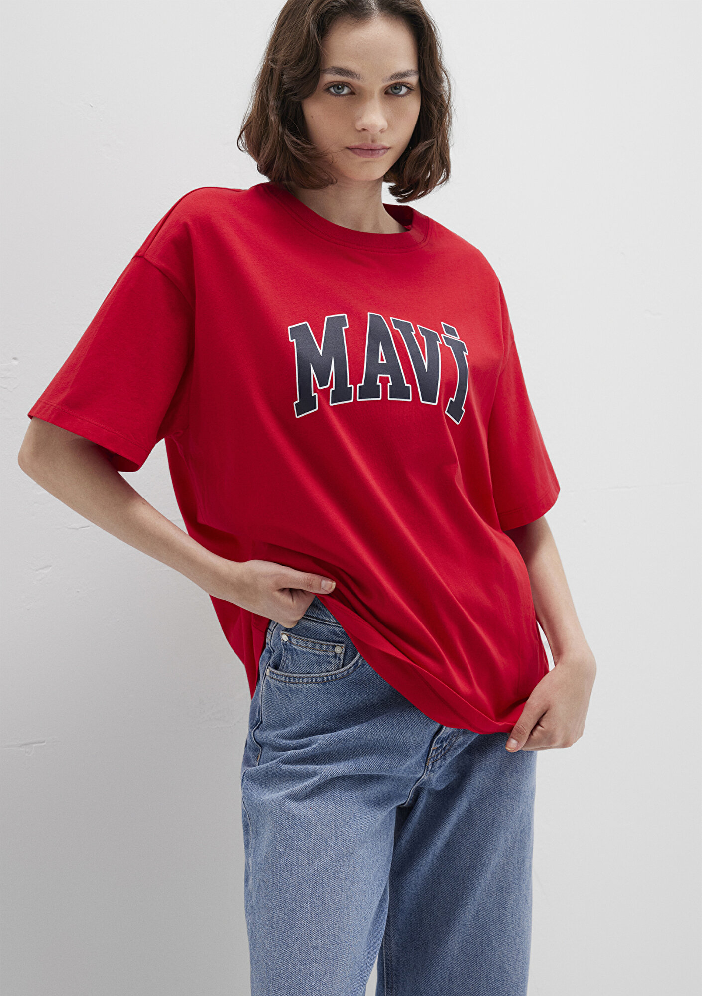  Mavi Mavi Logo Baskılı Kırmızı Tişört Oversize / Geniş Kesim 1600843-82054