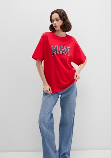  Mavi Mavi Logo Baskılı Kırmızı Tişört Oversize / Geniş Kesim 1600843-82054