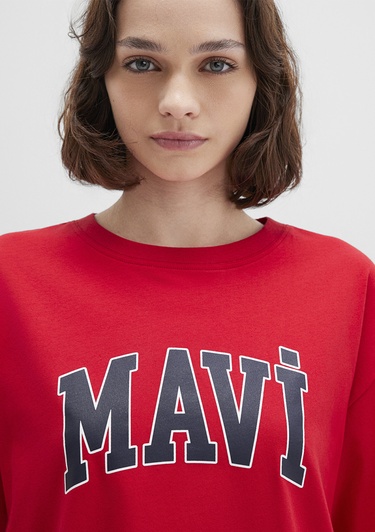  Mavi Mavi Logo Baskılı Kırmızı Tişört Oversize / Geniş Kesim 1600843-82054