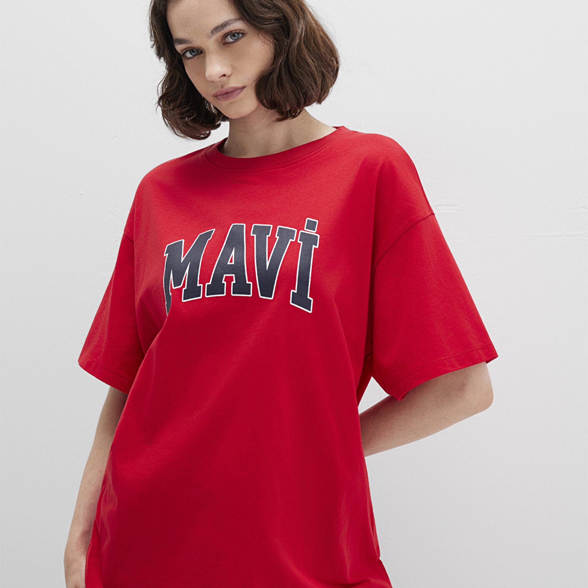 Mavi Mavi Logo Baskılı Kırmızı Tişört Oversize / Geniş Kesim 1600843-82054