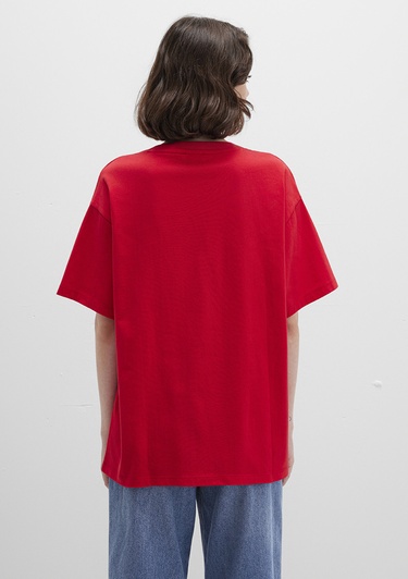  Mavi Mavi Logo Baskılı Kırmızı Tişört Oversize / Geniş Kesim 1600843-82054
