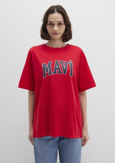  Mavi Mavi Logo Baskılı Kırmızı Tişört Oversize / Geniş Kesim 1600843-82054