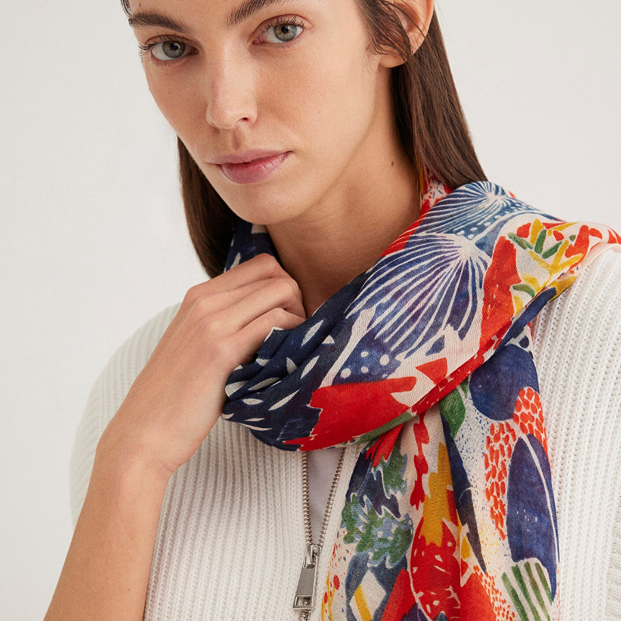 Mavi Baskılı Turuncu Şal 1910042-30874