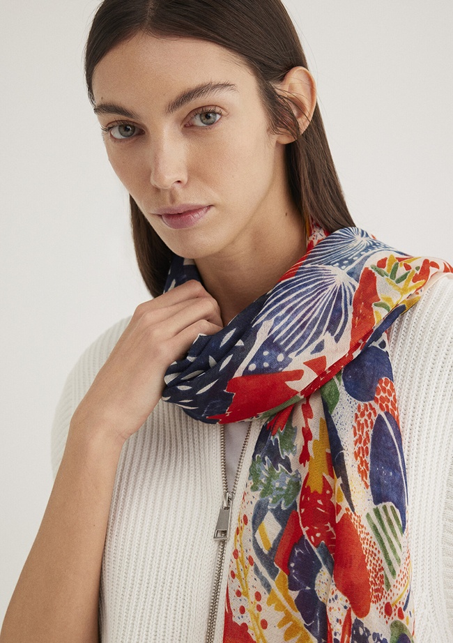  Mavi Baskılı Turuncu Şal 1910042-30874