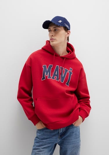  Mavi Mavi Logo Baskılı Kapüşonlu Kırmızı Sweatshirt 067149-70464
