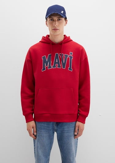  Mavi Mavi Logo Baskılı Kapüşonlu Kırmızı Sweatshirt 067149-70464