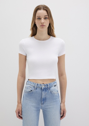  Mavi Beyaz Basic Crop Tişört Crop / Kısa Kesim 1600814-620