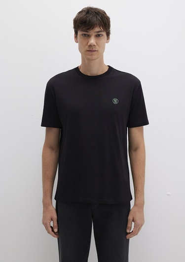  Mavi Mavi Logo İşlemeli Siyah Basic Tişört Loose Fit / Bol Rahat Kesim 067074-900