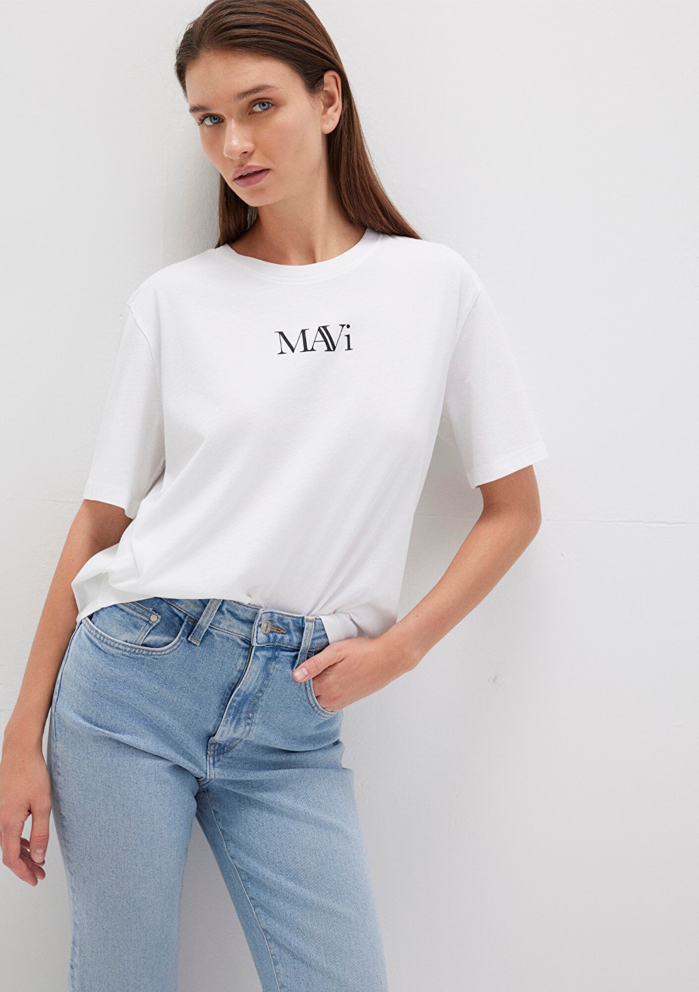  Mavi Mavi Logo Baskılı Beyaz Tişört Regular Fit / Normal Kesim 1611594-620