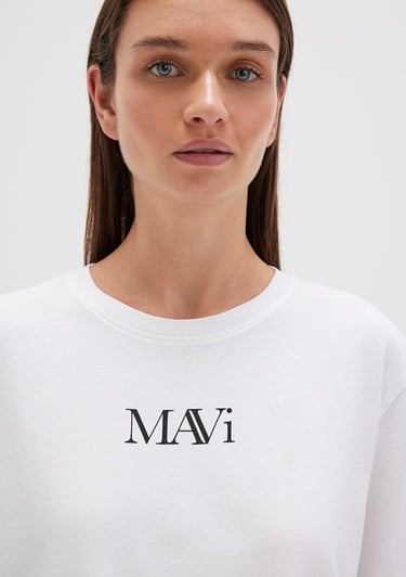  Mavi Mavi Logo Baskılı Beyaz Tişört Regular Fit / Normal Kesim 1611594-620