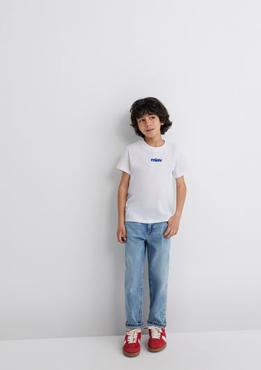  Mavi Miav Baskılı Beyaz Çocuk  Tişört Regular Fit / Normal Kesim 66332620