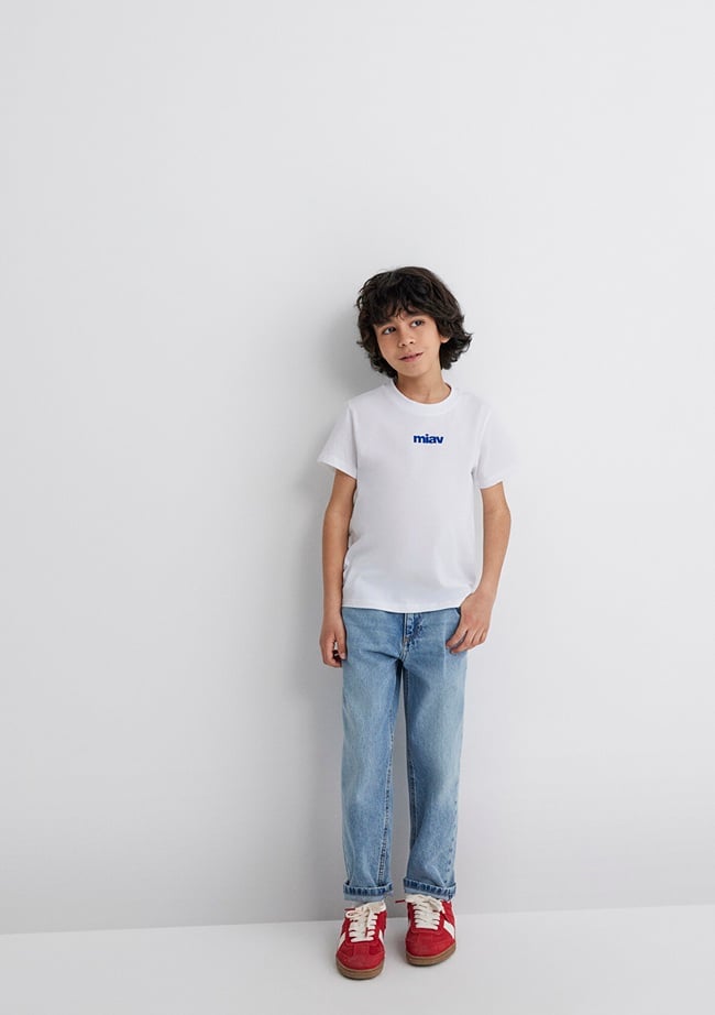  Mavi Miav Baskılı Beyaz Çocuk  Tişört Regular Fit / Normal Kesim 66332620