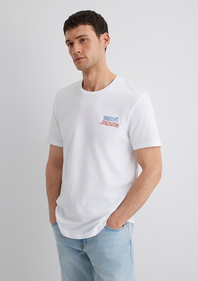  Mavi Mavi Jeans Baskılı Beyaz Tişört Slim Fit / Dar Kesim 066841-620