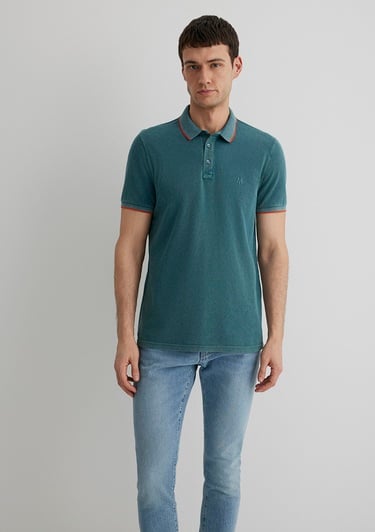  Mavi Renkli Şerit Detaylı Yeşil Polo Tişört Slim Fit / Dar Kesim 065920-30708