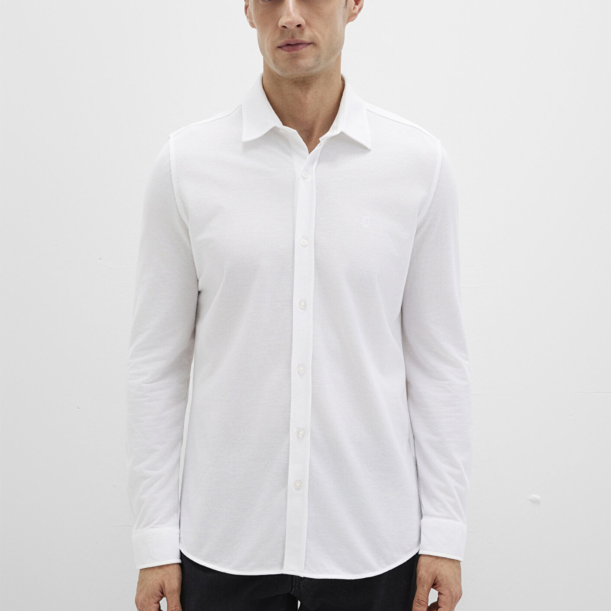 Mavi Beyaz Örme Gömlek Fitted / Vücuda Oturan Kesim 0210294-620