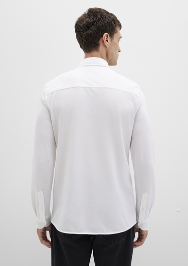  Mavi Beyaz Örme Gömlek Fitted / Vücuda Oturan Kesim 0210294-620