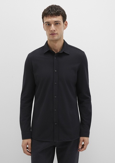  Mavi Siyah Örme Gömlek Fitted / Vücuda Oturan Kesim 0210294-900