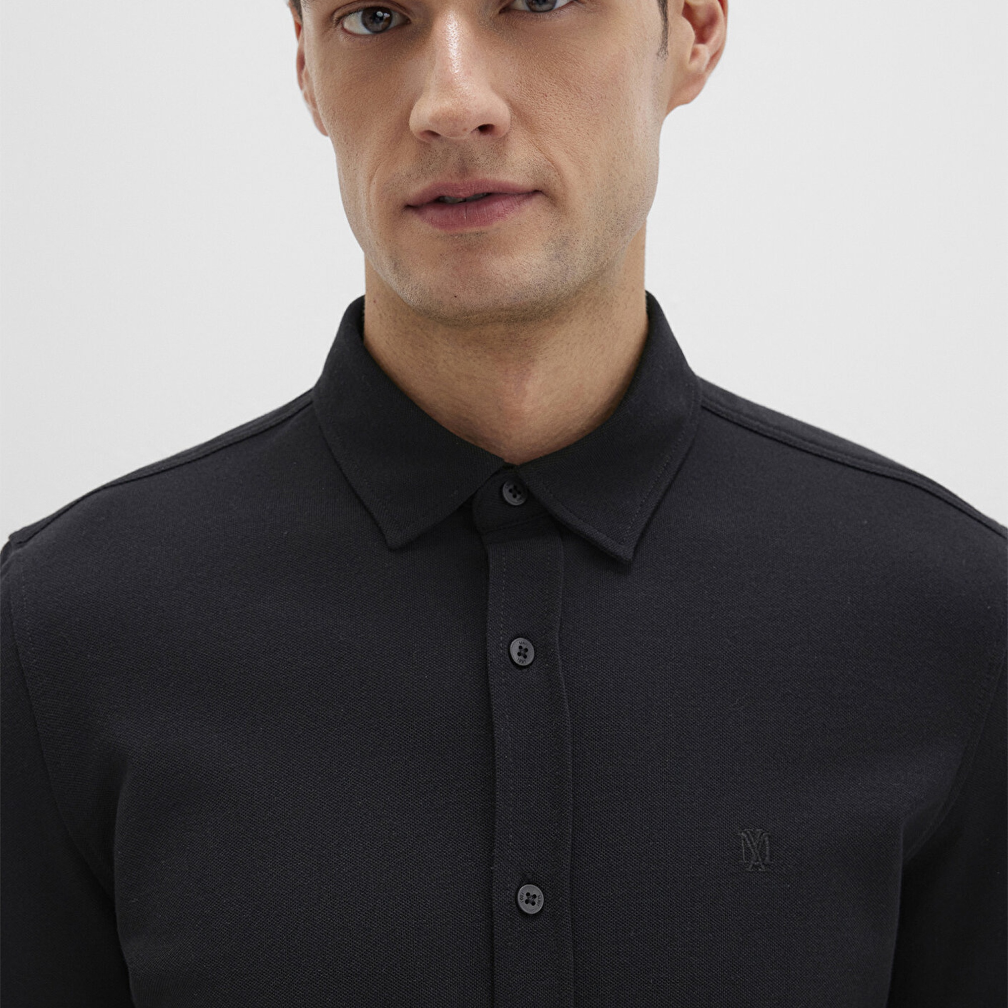 Mavi Siyah Örme Gömlek Fitted / Vücuda Oturan Kesim 0210294-900