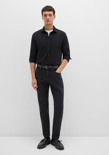  Mavi Siyah Örme Gömlek Fitted / Vücuda Oturan Kesim 0210294-900