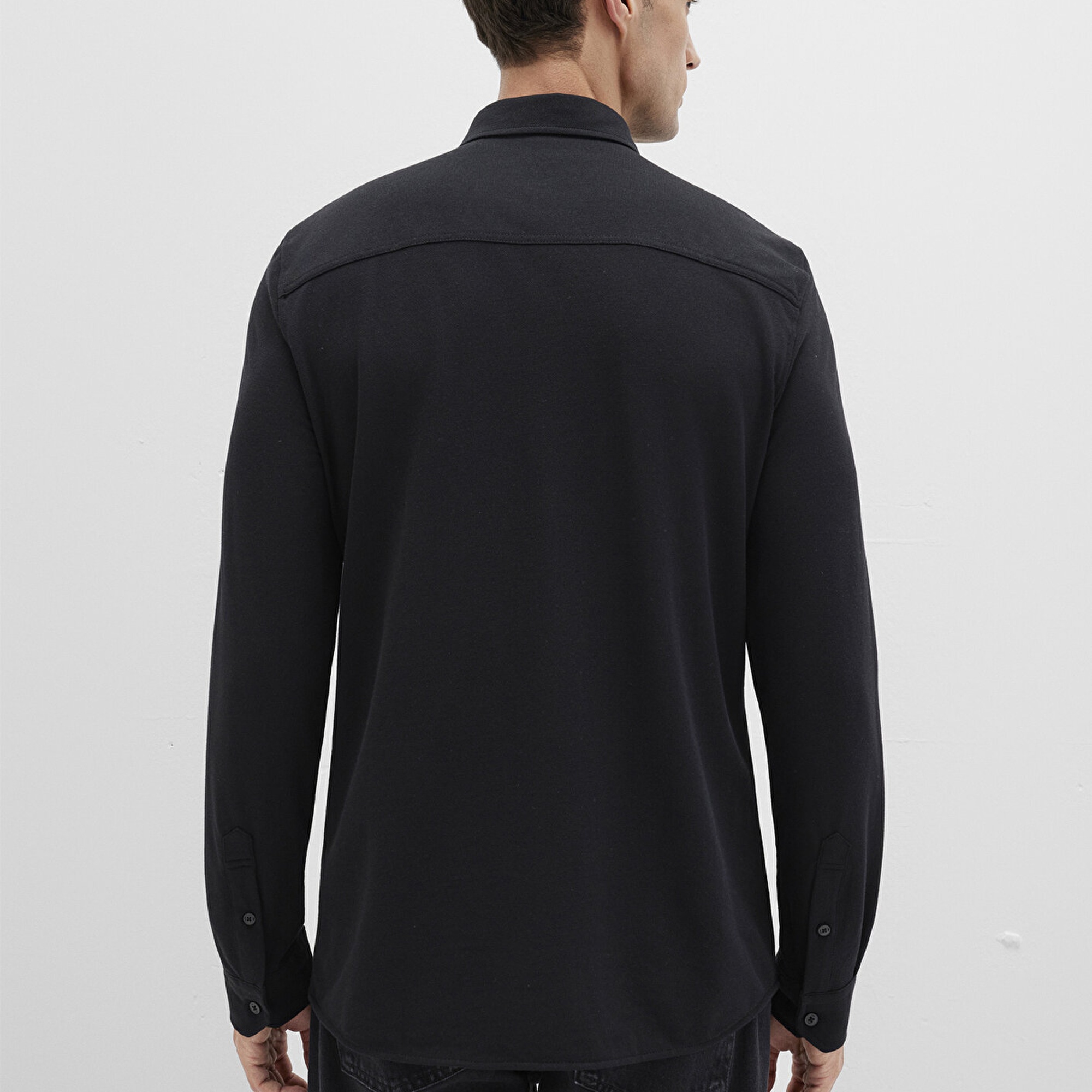 Mavi Siyah Örme Gömlek Fitted / Vücuda Oturan Kesim 0210294-900