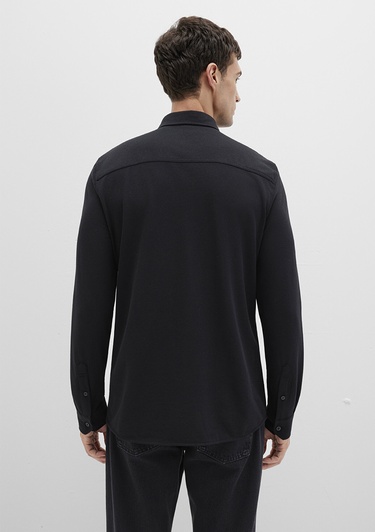  Mavi Siyah Örme Gömlek Fitted / Vücuda Oturan Kesim 0210294-900