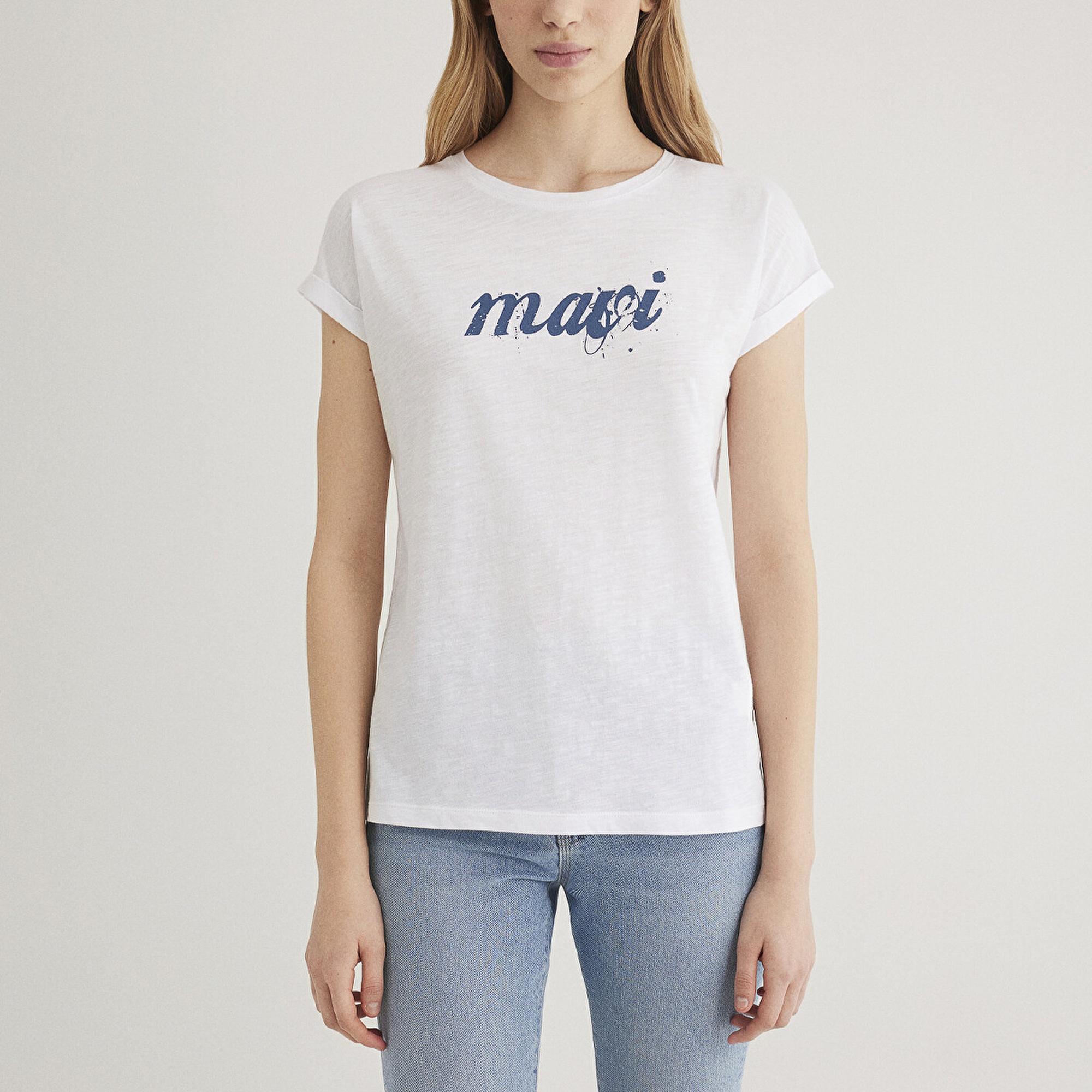 Mavi Mavi Logo Baskılı Beyaz Tişört Loose Fit / Bol Rahat Kesim 166422-620