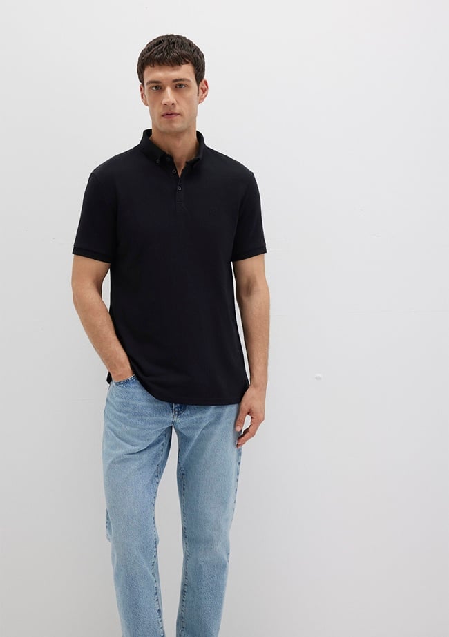  Mavi Siyah Polo Tişört Slim Fit / Dar Kesim 063247-900