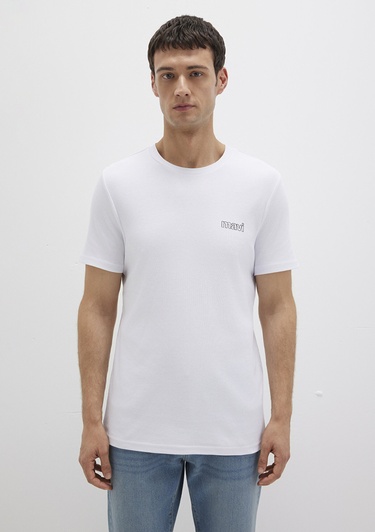  Mavi Mavi Logo Baskılı Beyaz Tişört Slim Fit / Dar Kesim 0610360-620