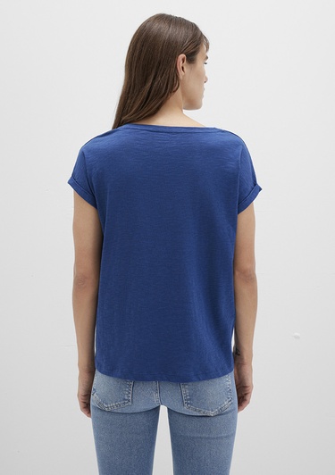  Mavi V Yaka Mavi Basic Tişört Loose Fit / Bol Rahat Kesim 1600961-30808