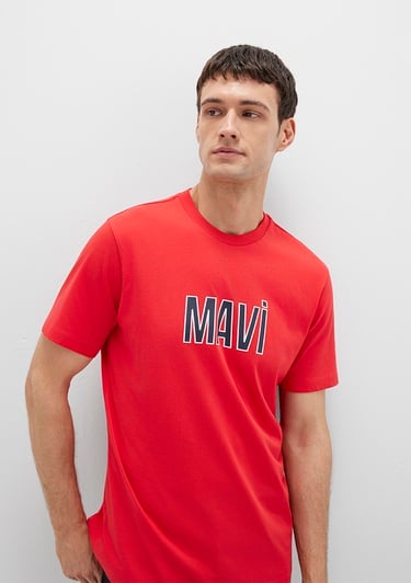  Mavi Mavi Logo Baskılı Kırmızı Tişört Regular Fit / Normal Kesim 066842-33099