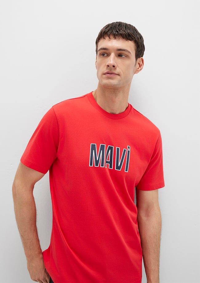  Mavi Mavi Logo Baskılı Kırmızı Tişört Regular Fit / Normal Kesim 066842-33099