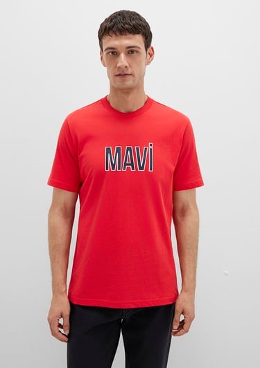  Mavi Mavi Logo Baskılı Kırmızı Tişört Regular Fit / Normal Kesim 066842-33099