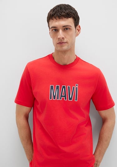  Mavi Mavi Logo Baskılı Kırmızı Tişört Regular Fit / Normal Kesim 066842-33099