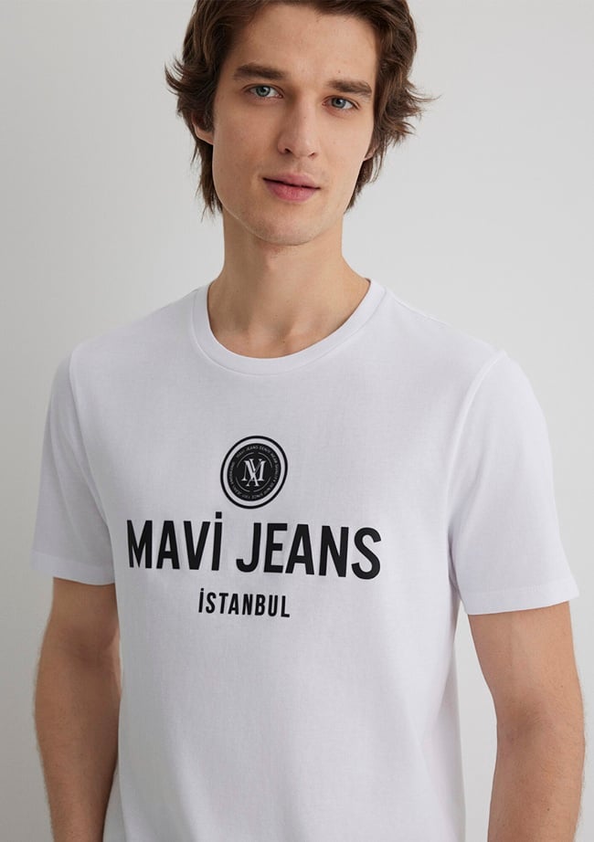  Mavi Mavi Jeans Baskılı Beyaz Tişört Slim Fit / Dar Kesim 066195-620