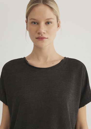  Mavi Dokulu Antrasit Basic Tişört Loose Fit / Bol Rahat Kesim 167311-70087