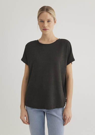  Mavi Dokulu Antrasit Basic Tişört Loose Fit / Bol Rahat Kesim 167311-70087