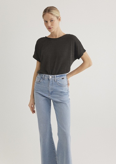  Mavi Dokulu Antrasit Basic Tişört Loose Fit / Bol Rahat Kesim 167311-70087