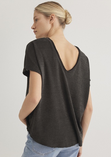  Mavi Dokulu Antrasit Basic Tişört Loose Fit / Bol Rahat Kesim 167311-70087