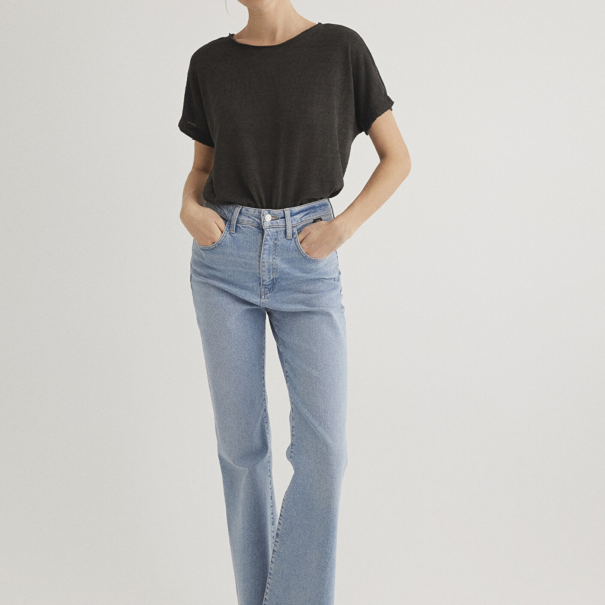 Mavi Dokulu Antrasit Basic Tişört Loose Fit / Bol Rahat Kesim 167311-70087