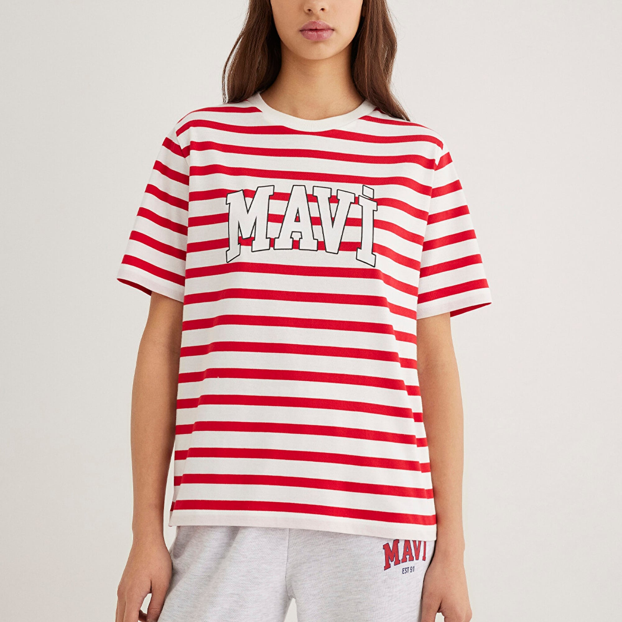 Mavi Mavi Logo Baskılı Kırmızı Çizgili Tişört Regular Fit / Normal Kesim 1611360-84475