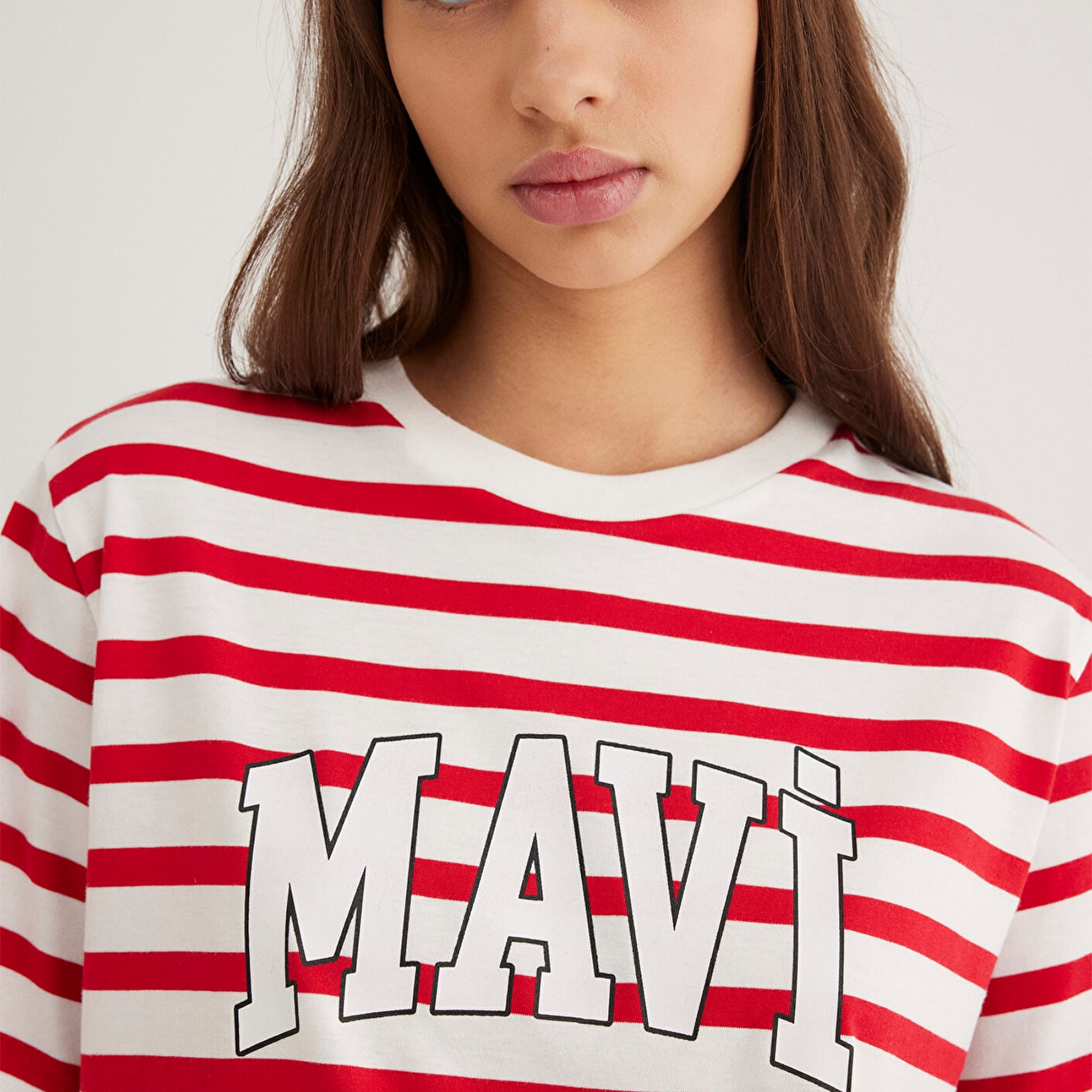 Mavi Mavi Logo Baskılı Kırmızı Çizgili Tişört Regular Fit / Normal Kesim 1611360-84475