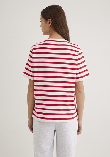  Mavi Mavi Logo Baskılı Kırmızı Çizgili Tişört Regular Fit / Normal Kesim 1611360-84475