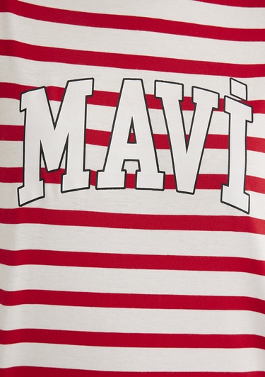  Mavi Mavi Logo Baskılı Kırmızı Çizgili Tişört Regular Fit / Normal Kesim 1611360-84475