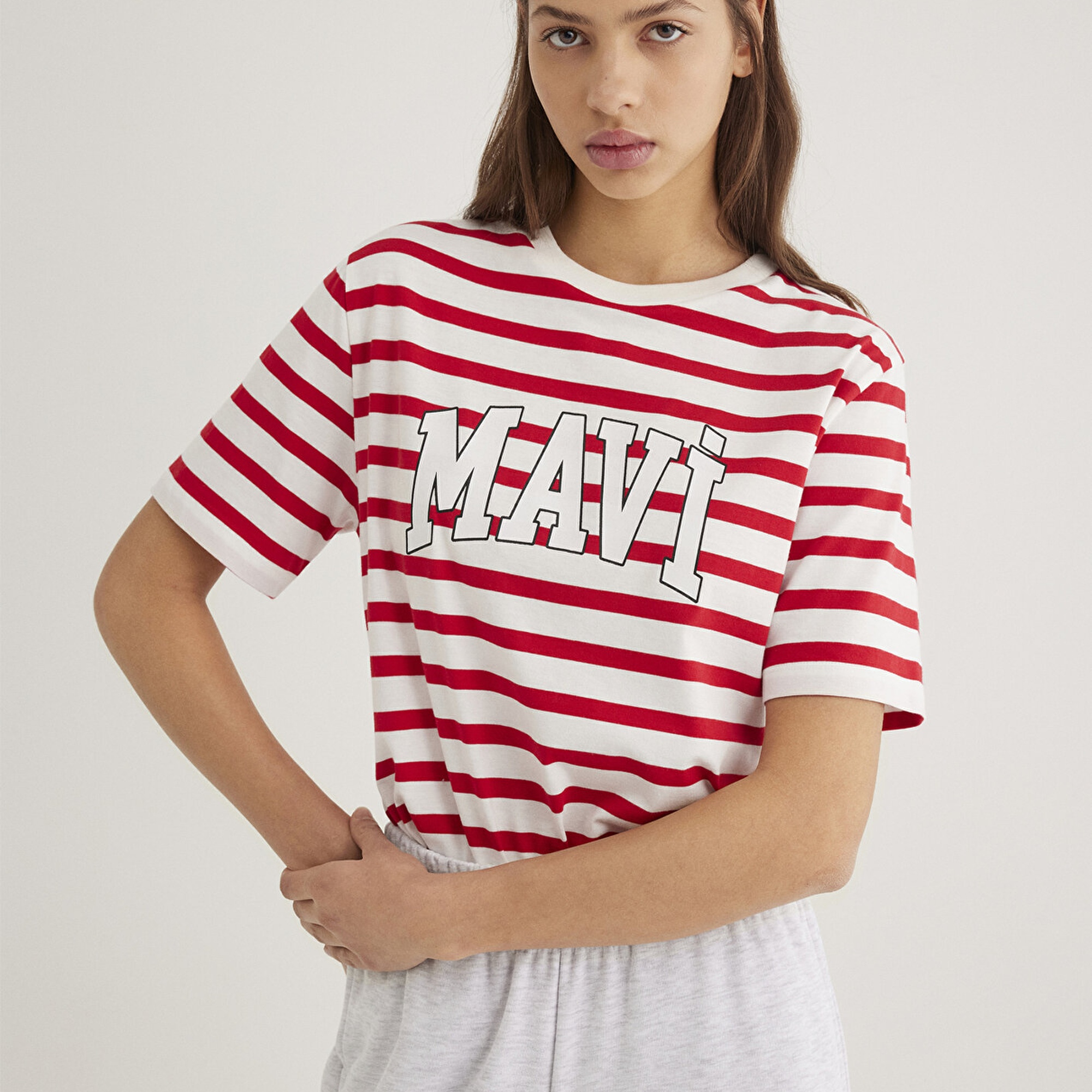 Mavi Mavi Logo Baskılı Kırmızı Çizgili Tişört Regular Fit / Normal Kesim 1611360-84475