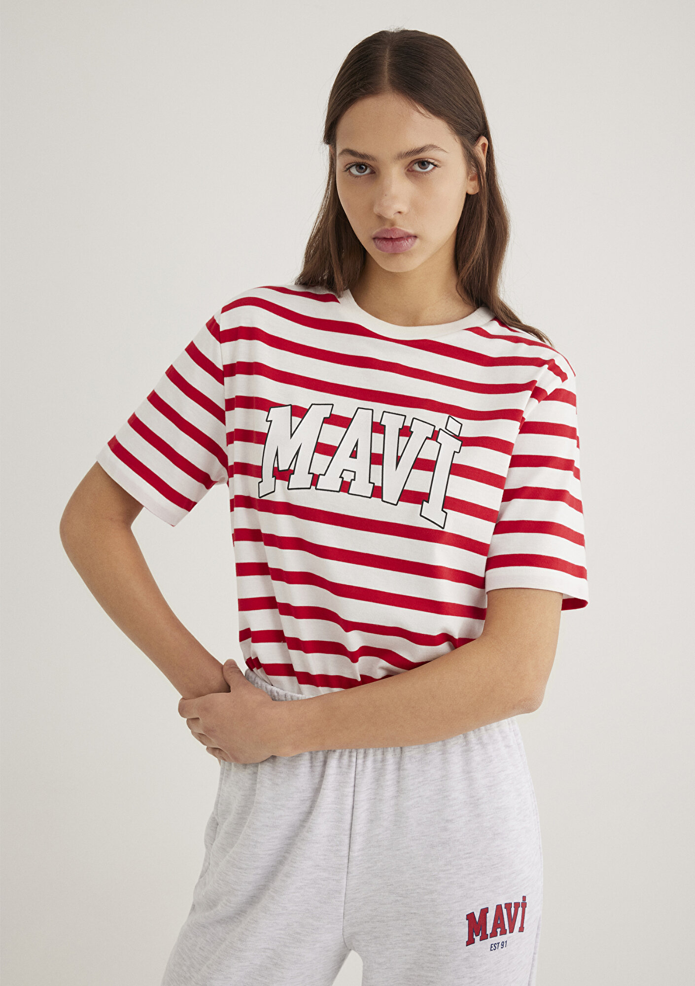  Mavi Mavi Logo Baskılı Kırmızı Çizgili Tişört Regular Fit / Normal Kesim 1611360-84475