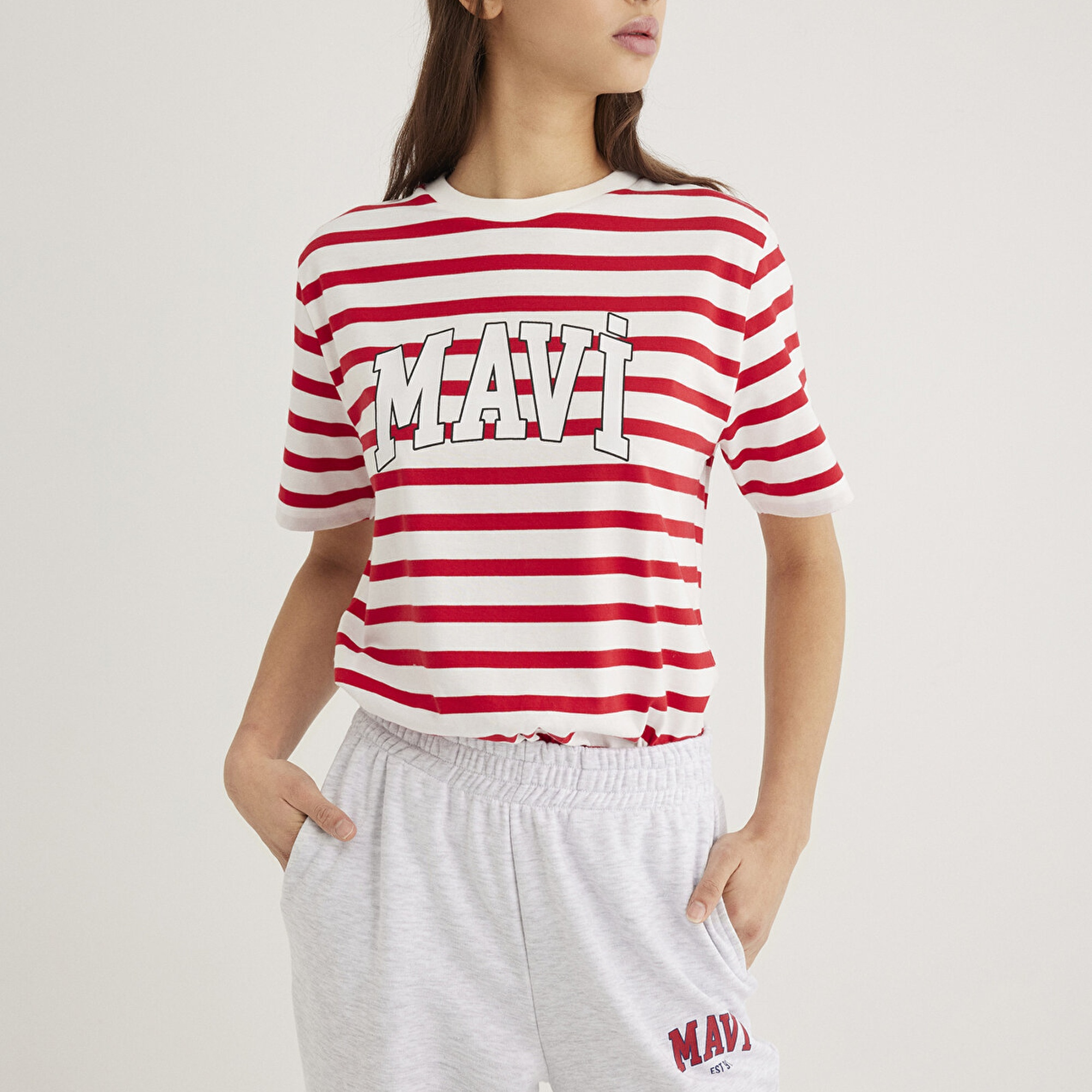 Mavi Mavi Logo Baskılı Kırmızı Çizgili Tişört Regular Fit / Normal Kesim 1611360-84475