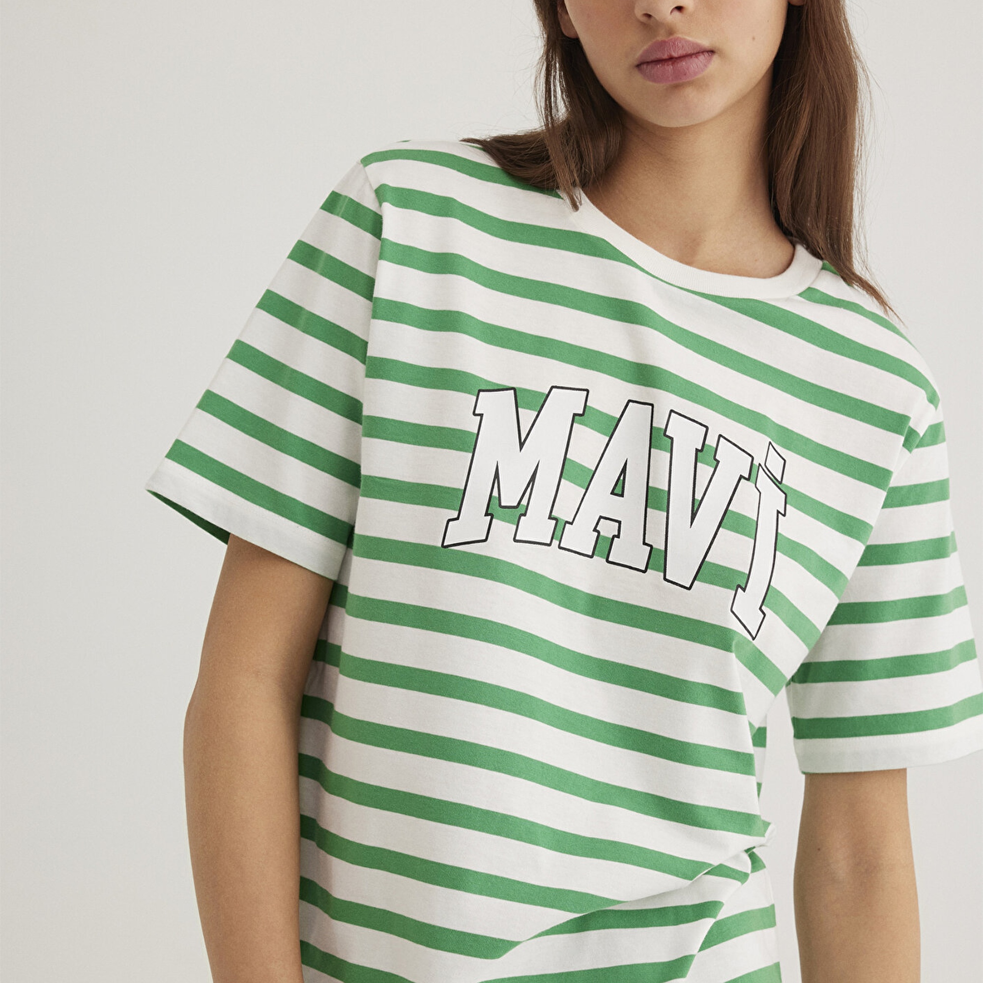 Mavi Mavi Logo Baskılı Yeşil Çizgili Tişört Regular Fit / Normal Kesim 1611360-84477