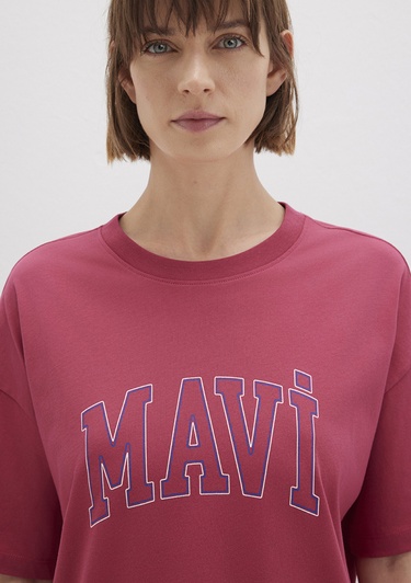  Mavi Mavi Logo Baskılı Pembe Tişört Regular Fit / Normal Kesim 1611193-70931