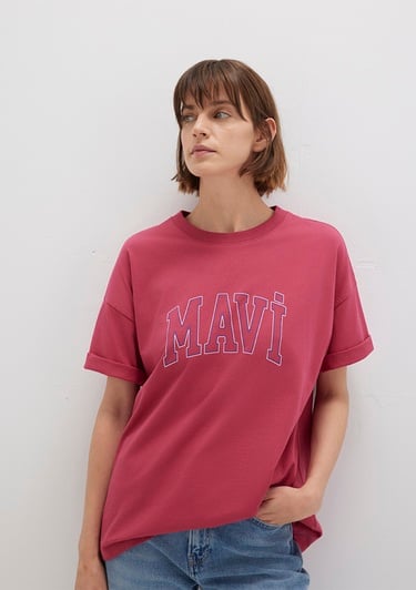  Mavi Mavi Logo Baskılı Pembe Tişört Regular Fit / Normal Kesim 1611193-70931