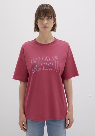  Mavi Mavi Logo Baskılı Pembe Tişört Regular Fit / Normal Kesim 1611193-70931